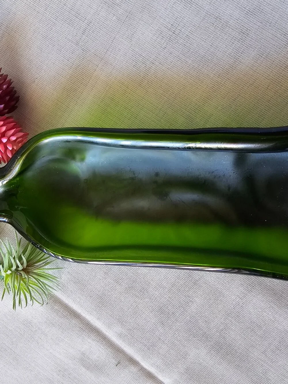 Handcrafted Flattened Wine Green Bottle/Cheese / Olive Tray / Server / Decor